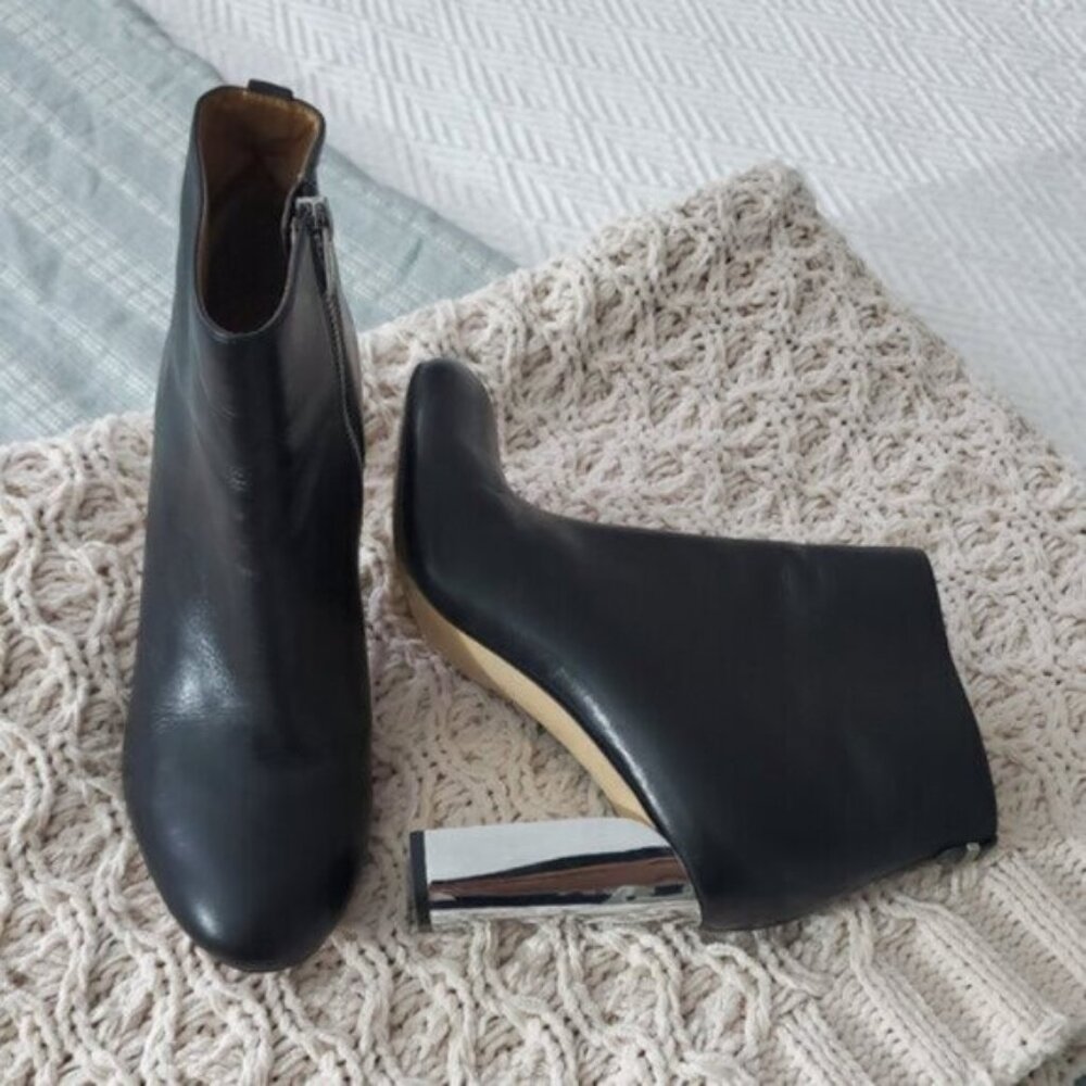 Limited Edition CK Savana Mirror Block Heel Leather Ankle Boots- US 8.5​